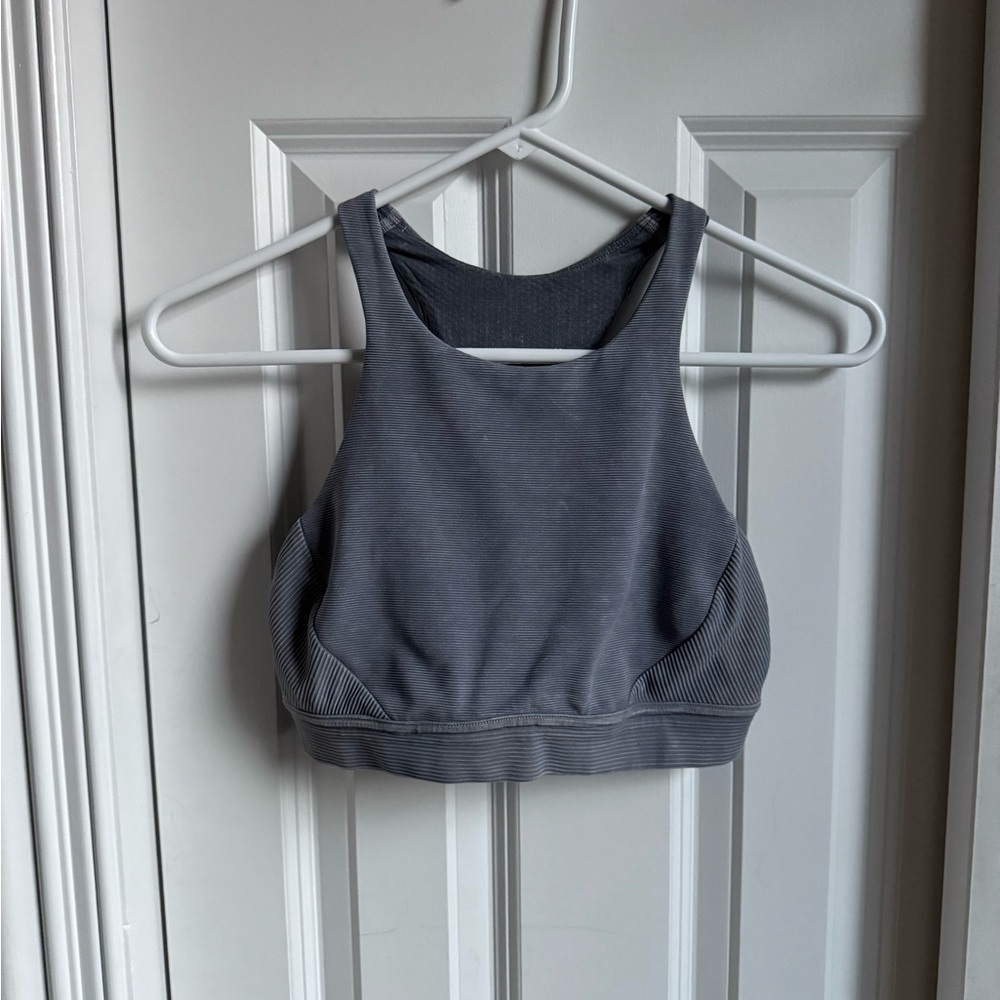 Lululemon Ribbed High-Neck Bra light blue/gray